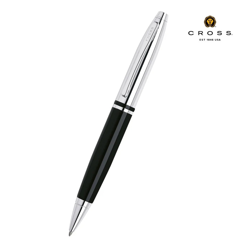 Cross Calais™ Chrome/Black Lacquer with Polished Chrome Appointments Ballpoint Pen (Blue Ink)